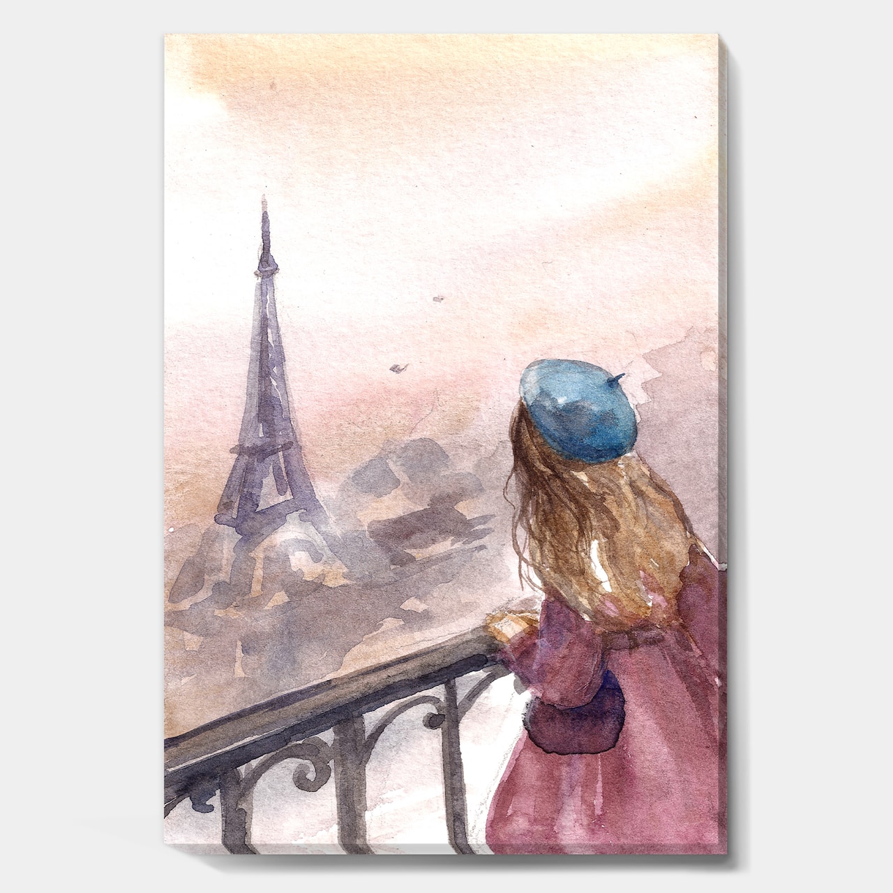 Designart - Young Paris Girl Watching Eiffel Tower - Traditional Canvas Wall Art